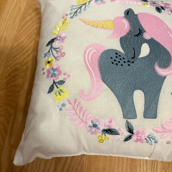 Urban Habitat Unicorn Embroidered Throw Pillow Pink Square Kids Room - Picture 3 of 8